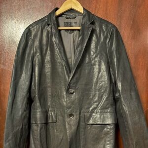 Men’s Black Leather Blazer Jacket